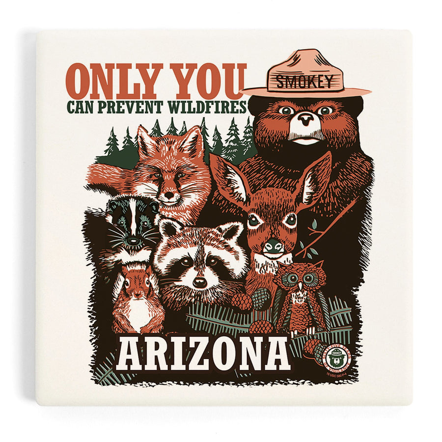 Arizona, Smokey Bear and Woodland Creatures, Coasters Coasters Lantern Press