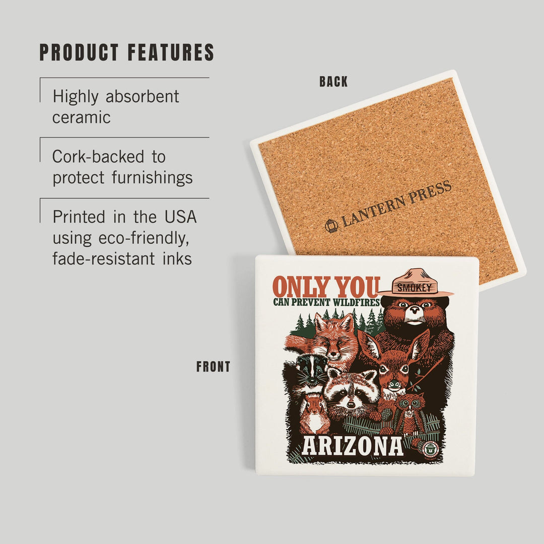 Arizona, Smokey Bear and Woodland Creatures, Coasters Coasters Lantern Press