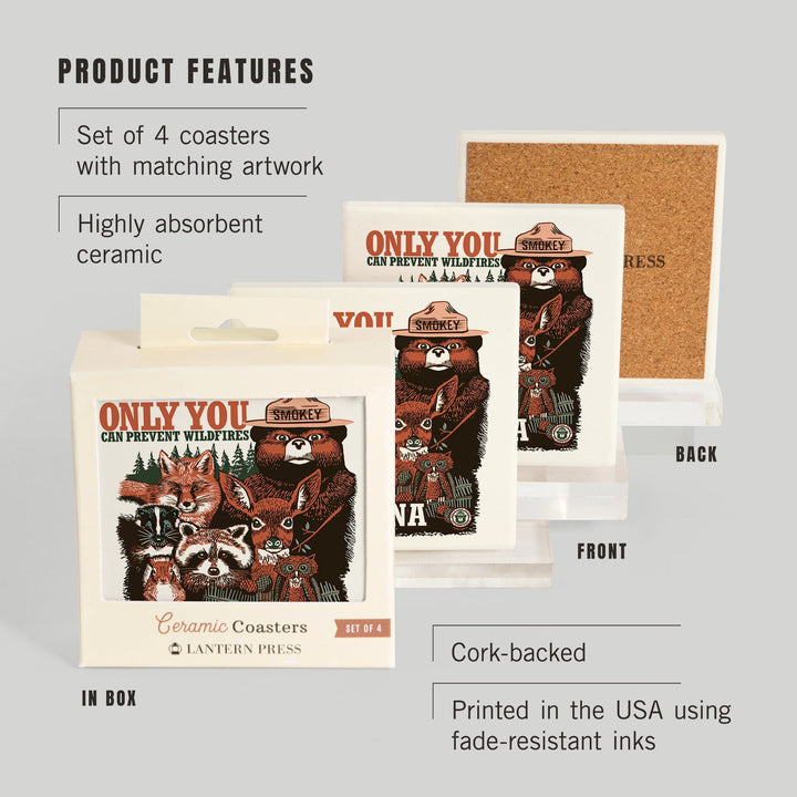 Arizona, Smokey Bear and Woodland Creatures, Coasters Coasters Lantern Press