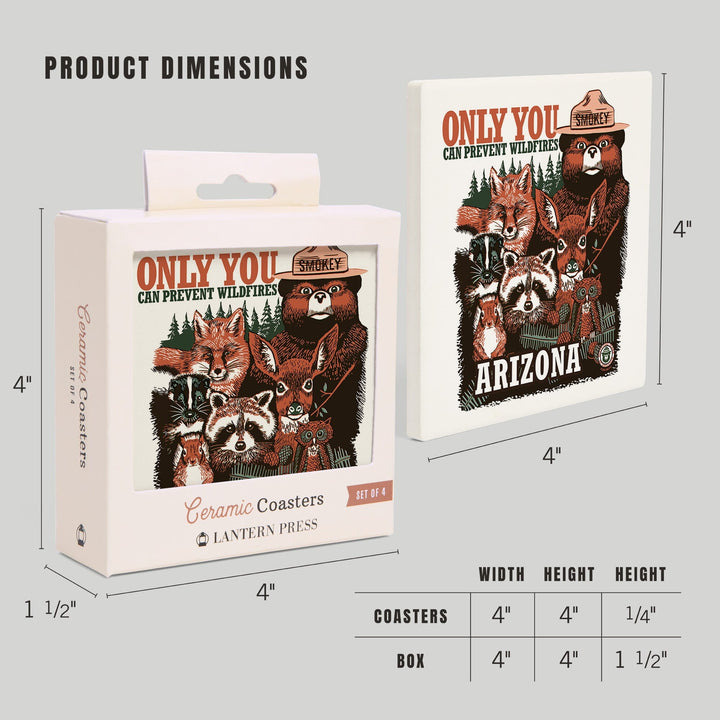 Arizona, Smokey Bear and Woodland Creatures, Coasters Coasters Lantern Press