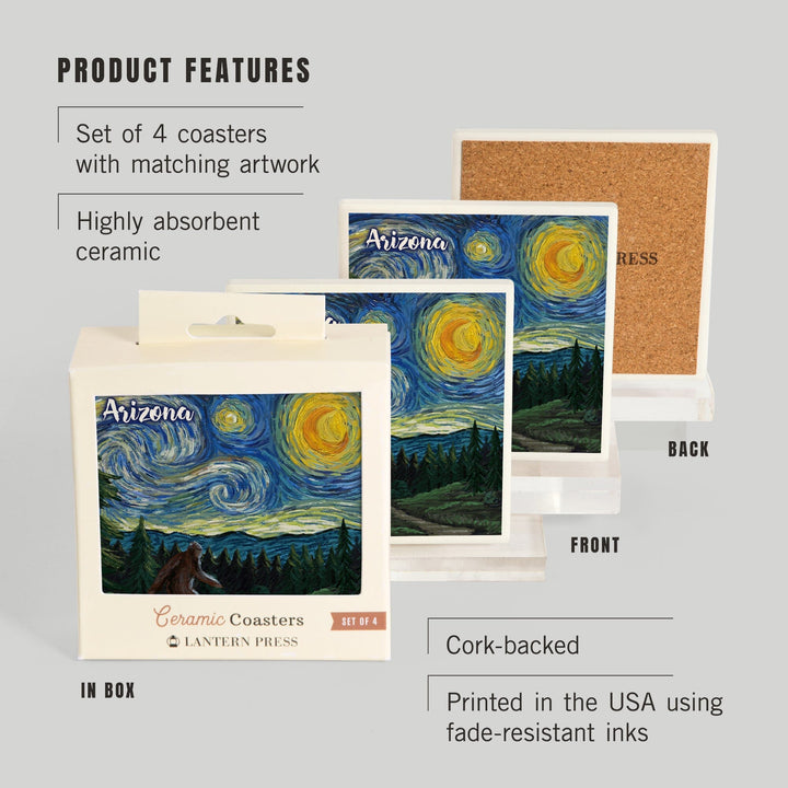 Arizona, Starry Night, Bigfoot, Coasters Coasters Lantern Press