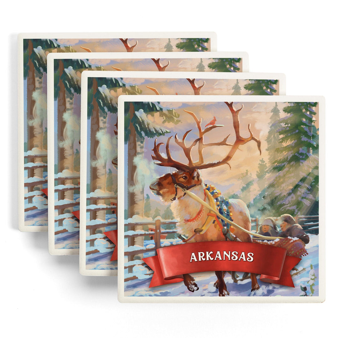 Arkansas, Christmas Sleigh Ride, Coasters Coasters Lantern Press