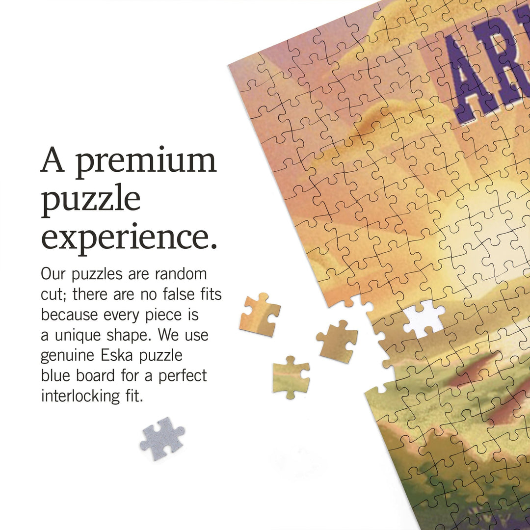 Arkansas, Lithograph, Bear and Spring Flowers, Lake, Jigsaw Puzzle Puzzle Lantern Press