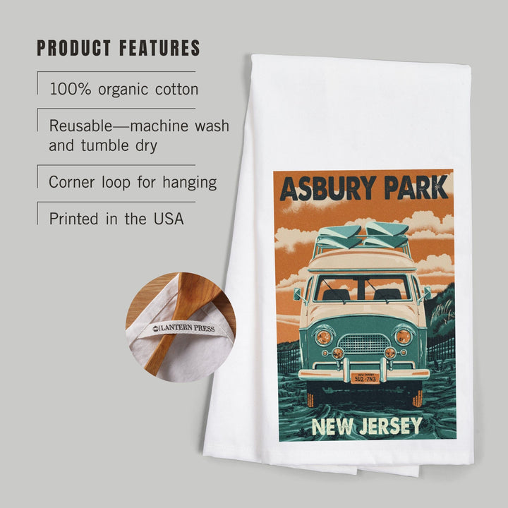 Asbury Park, New Jersey, Letterpress, Camper Van, Organic Cotton Kitchen Tea Towels Kitchen Lantern Press