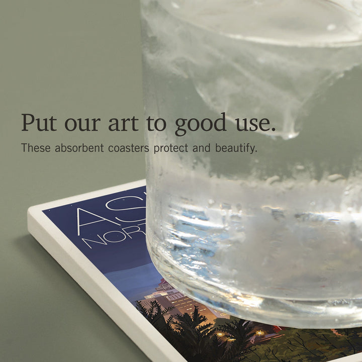 Asheville, North Carolina, Skyline at Night, Coasters Coasters Lantern Press