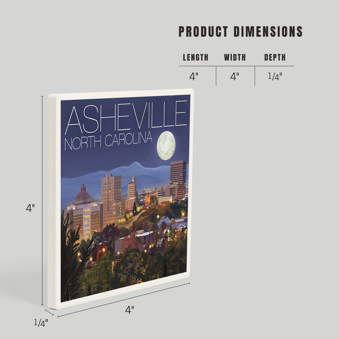 Asheville, North Carolina, Skyline at Night, Coasters Coasters Lantern Press