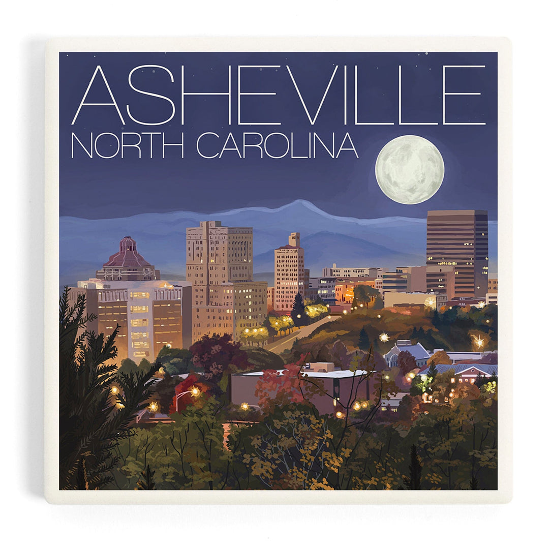 Asheville, North Carolina, Skyline at Night, Coasters Coasters Lantern Press Coaster