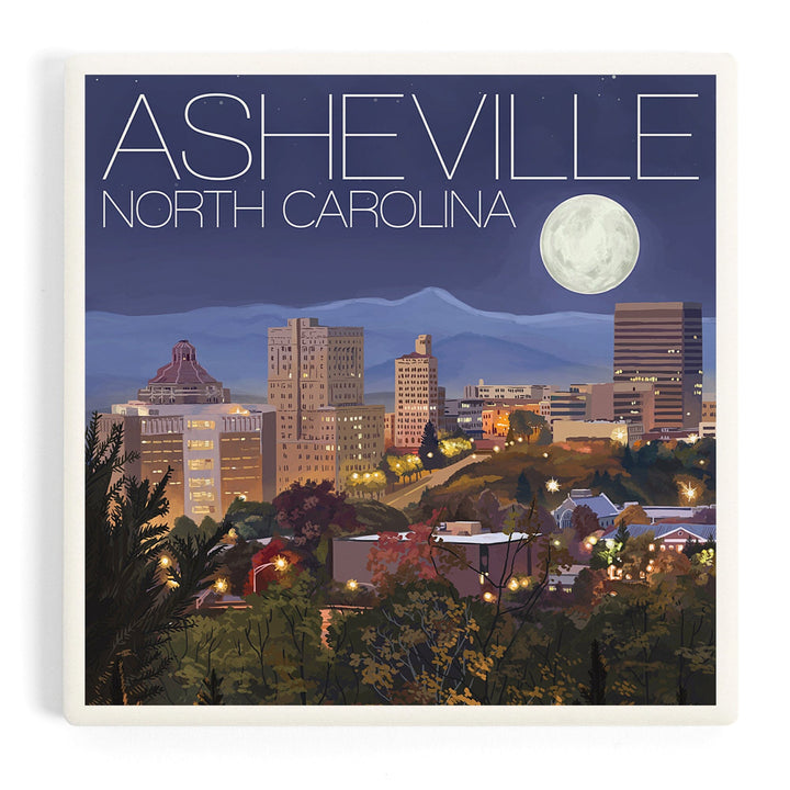 Asheville, North Carolina, Skyline at Night, Coasters Coasters Lantern Press Coaster