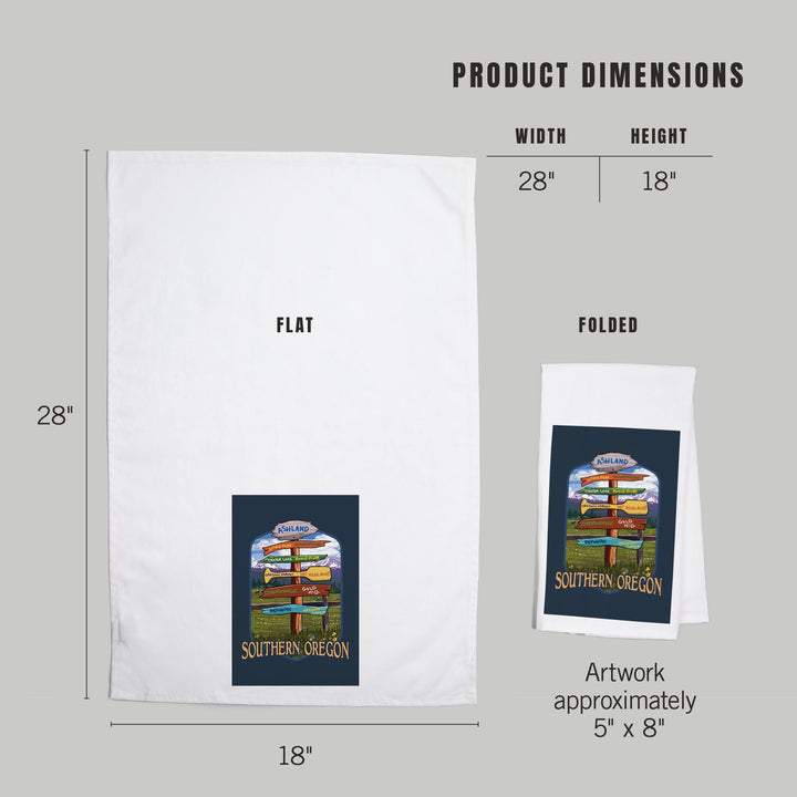 Ashland, Oregon, Destinations Sign, Contour, Organic Cotton Kitchen Tea Towels Kitchen Lantern Press