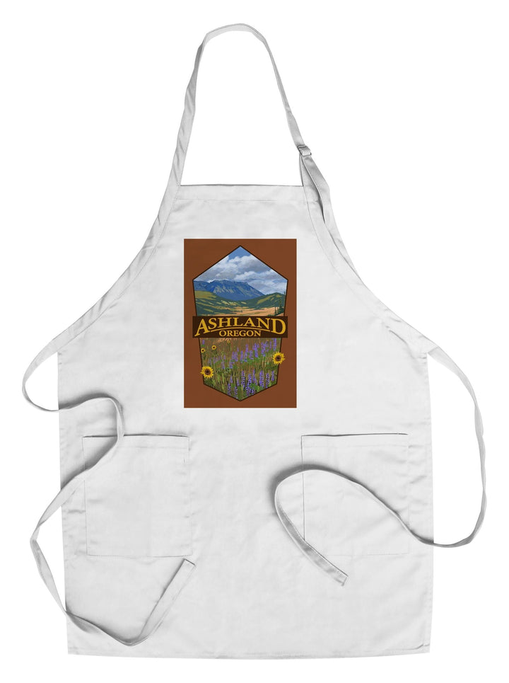 Ashland, Oregon, Field and Flowers, Contour, Organic Cotton Kitchen Tea Towels Kitchen Lantern Press Cotton Towel