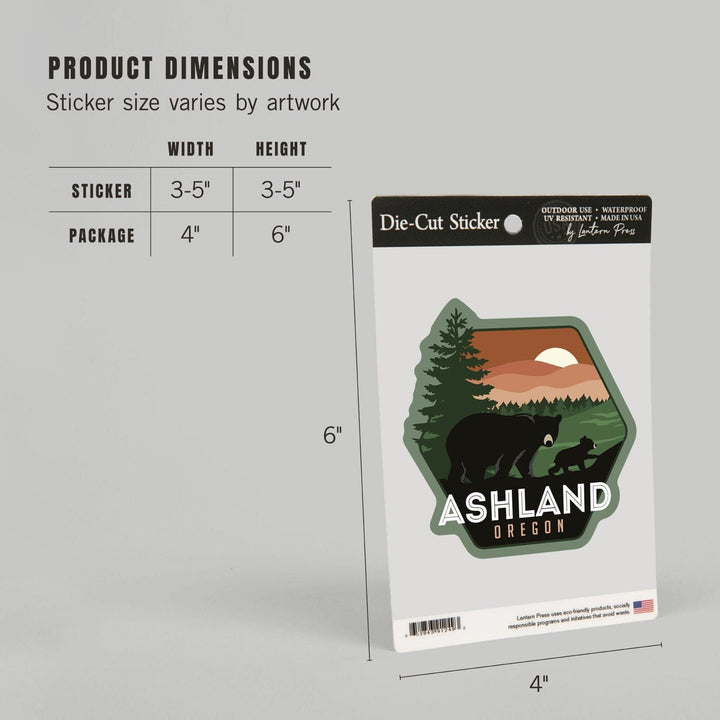 Ashland, Oregon, Vector Bear Family, Contour, Lantern Press Artwork, Vinyl Sticker Sticker Lantern Press