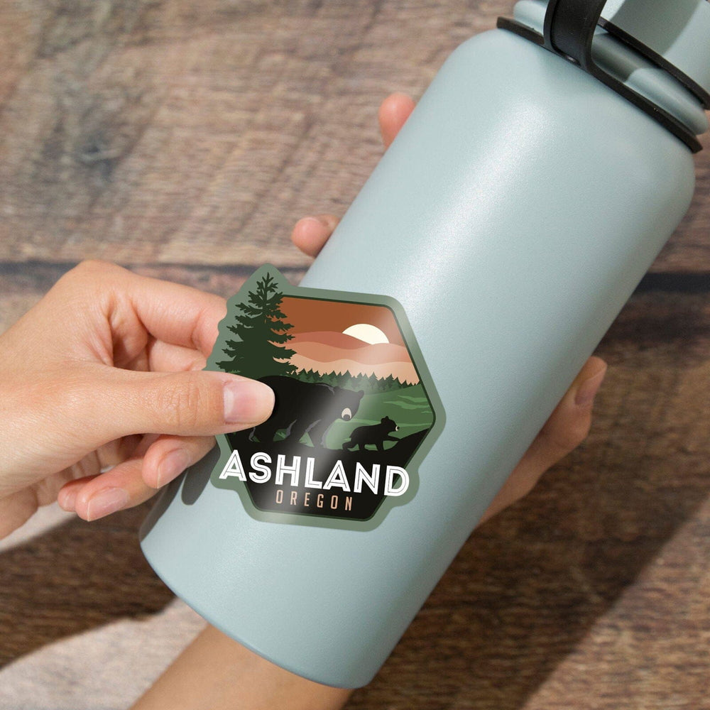 Ashland, Oregon, Vector Bear Family, Contour, Lantern Press Artwork, Vinyl Sticker Sticker Lantern Press