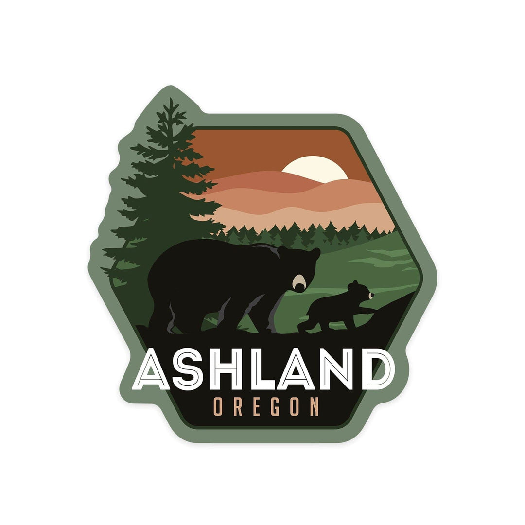 Ashland, Oregon, Vector Bear Family, Contour, Lantern Press Artwork, Vinyl Sticker Sticker Lantern Press