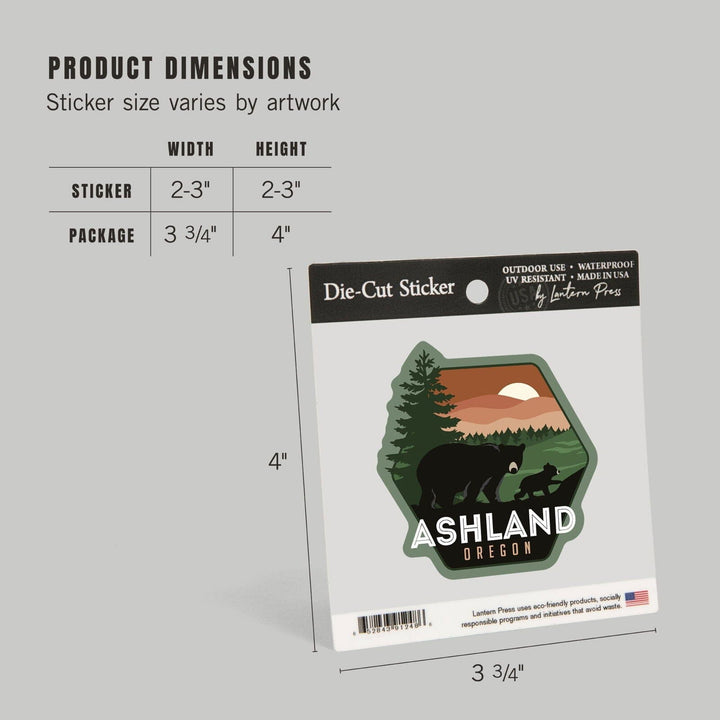 Ashland, Oregon, Vector Bear Family, Contour, Lantern Press Artwork, Vinyl Sticker Sticker Lantern Press