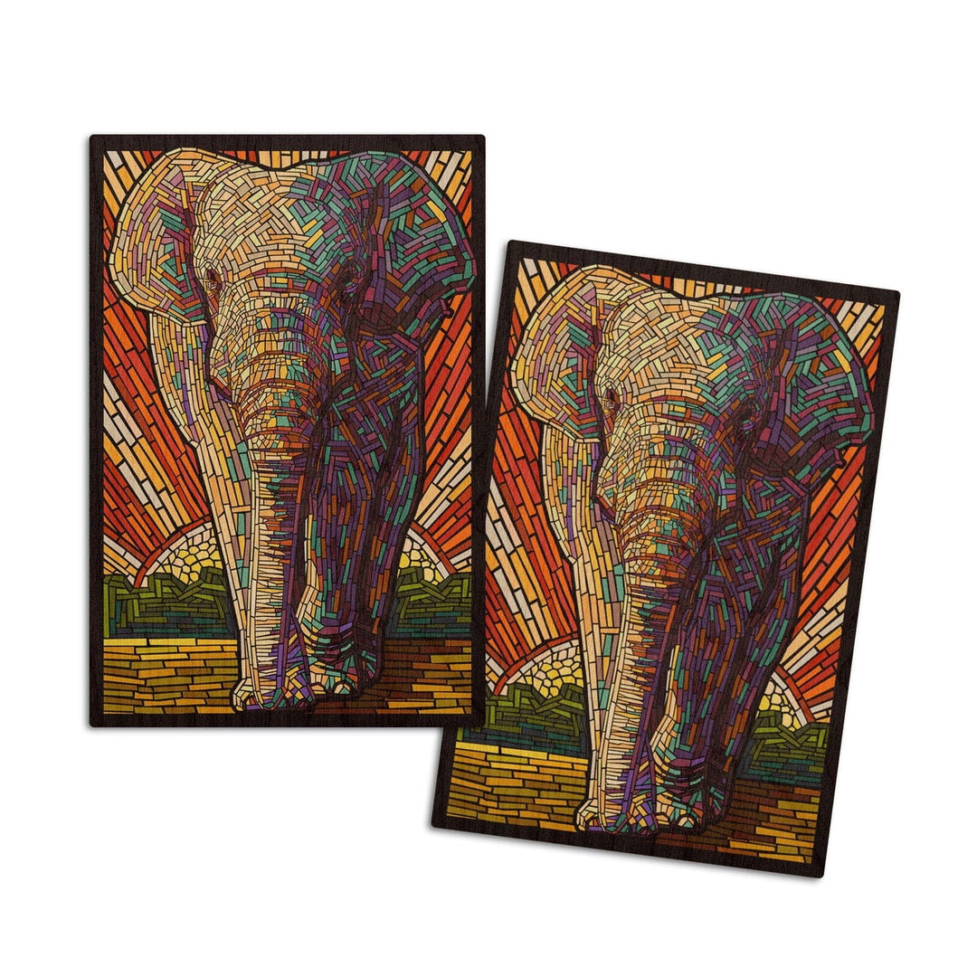 Asian Elephant, Paper Mosaic, Lantern Press Poster, Wood Signs and Postcards Wood Lantern Press 4x6 Wood Postcard Set