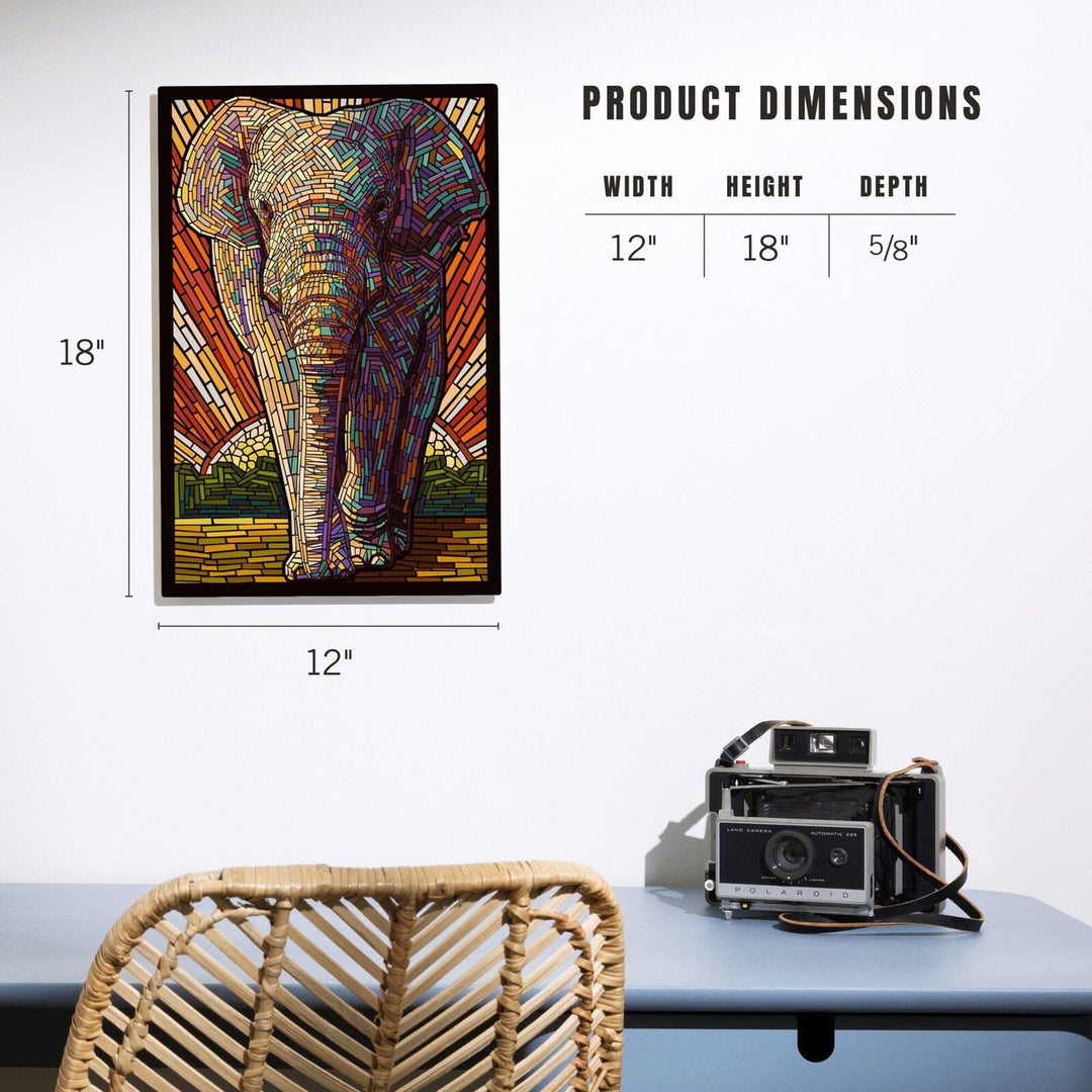 Asian Elephant, Paper Mosaic, Lantern Press Poster, Wood Signs and Postcards Wood Lantern Press