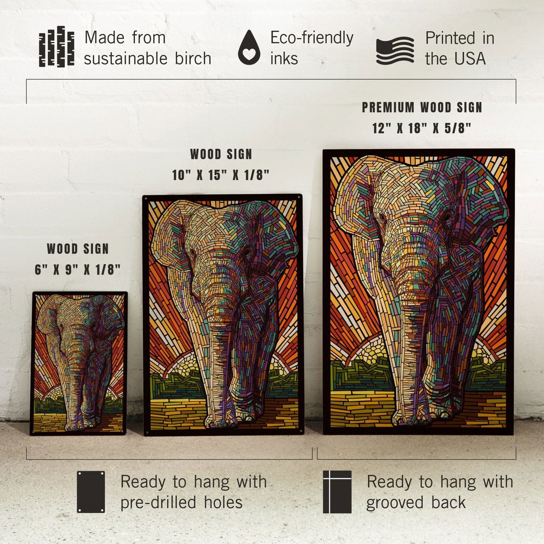 Asian Elephant, Paper Mosaic, Lantern Press Poster, Wood Signs and Postcards Wood Lantern Press
