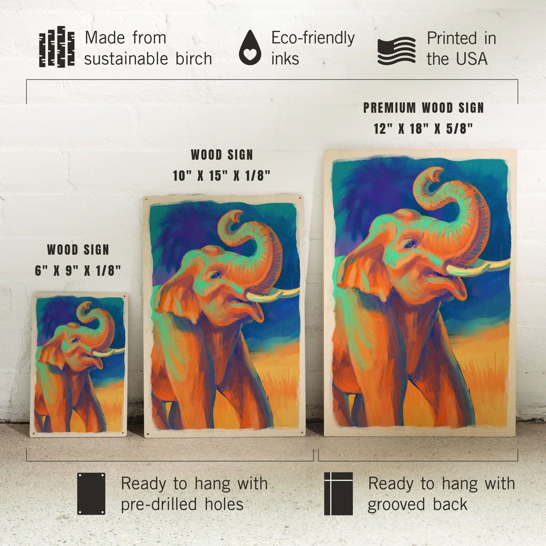 Asian Elephant, Vivid, Lantern Press Artwork, Wood Signs and Postcards Wood Lantern Press