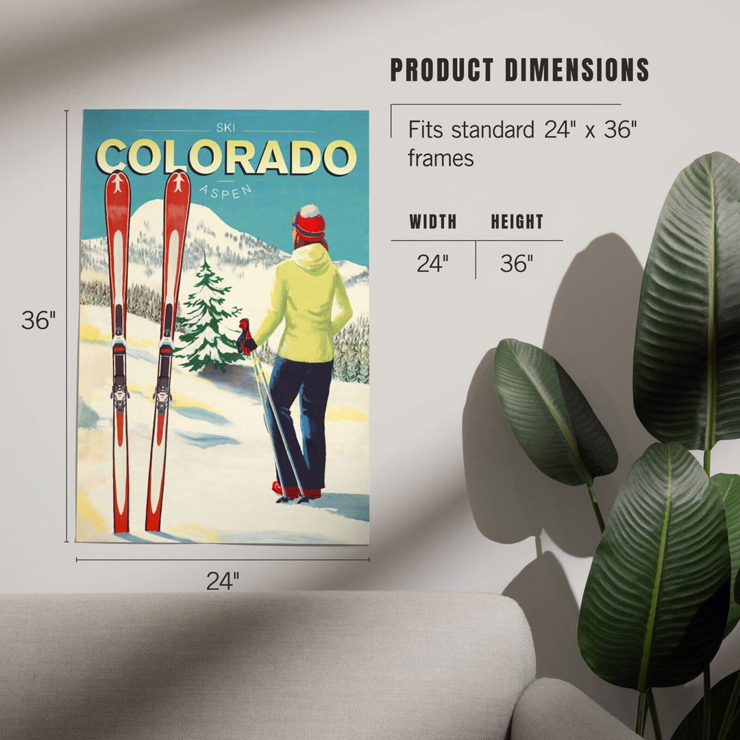 Aspen, Colorado, Woman Skier Mountain View, Ski Aspen, Art & Giclee Prints Art Lantern Press