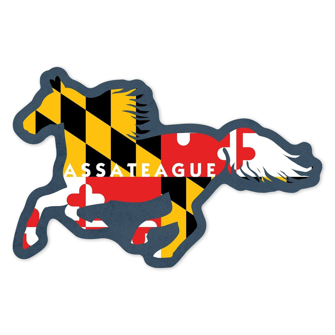 Assateague, Maryland, Horse Flag, Contour, Lantern Press Artwork, Vinyl Sticker Sticker Lantern Press
