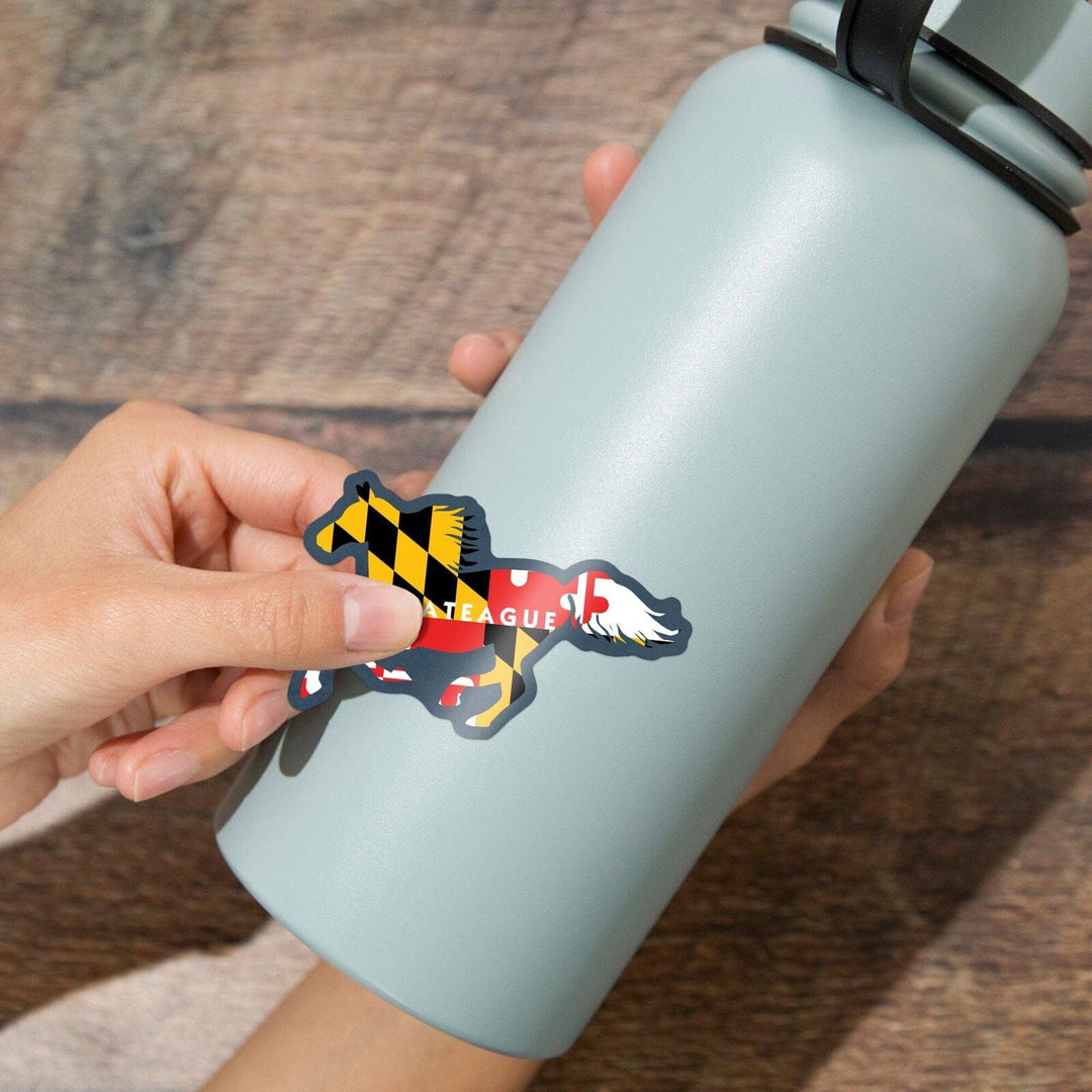 Assateague, Maryland, Horse Flag, Contour, Lantern Press Artwork, Vinyl Sticker Sticker Lantern Press