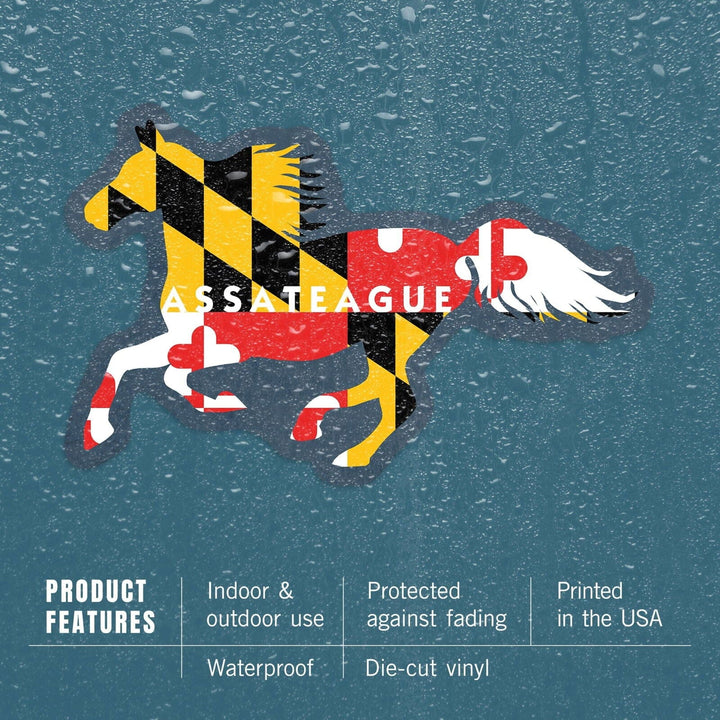 Assateague, Maryland, Horse Flag, Contour, Lantern Press Artwork, Vinyl Sticker Sticker Lantern Press