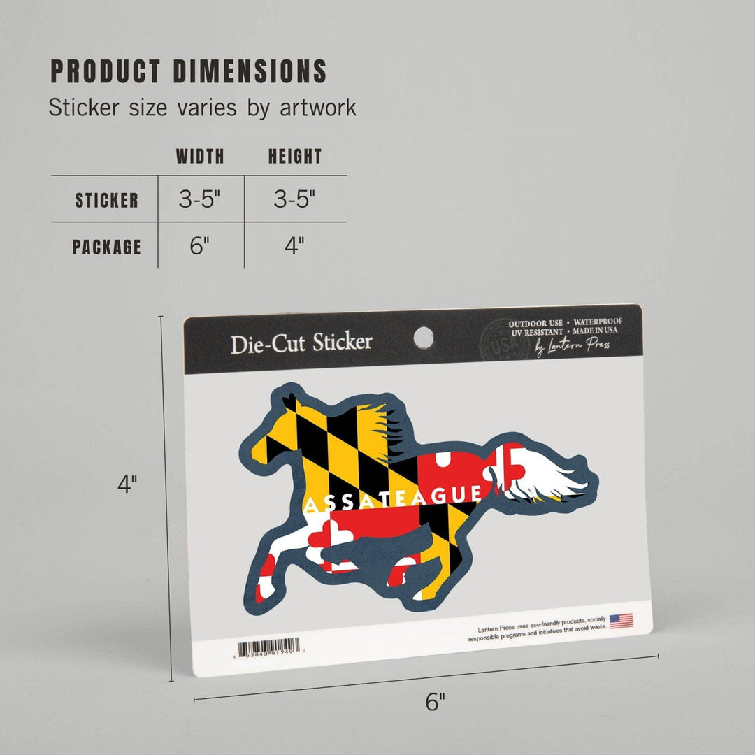 Assateague, Maryland, Horse Flag, Contour, Lantern Press Artwork, Vinyl Sticker Sticker Lantern Press