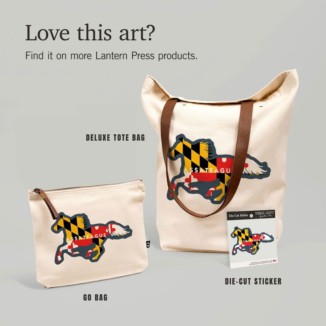 Assateague, Maryland, Horse Flag, Contour, Lantern Press Artwork, Vinyl Sticker Sticker Lantern Press