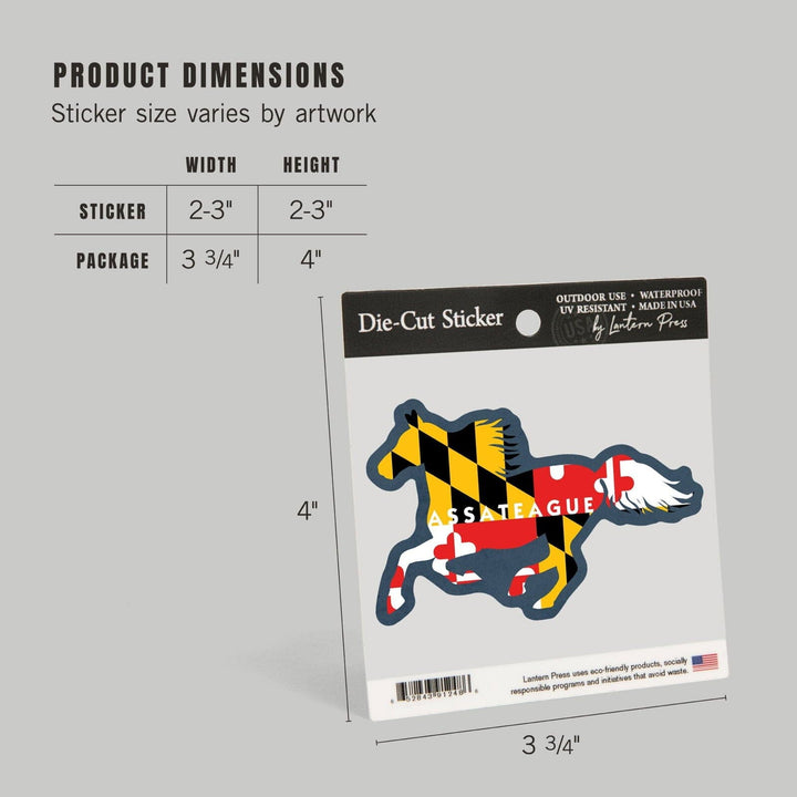 Assateague, Maryland, Horse Flag, Contour, Lantern Press Artwork, Vinyl Sticker Sticker Lantern Press