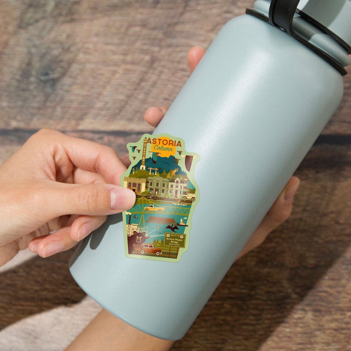 Astoria, Oregon, Astoria Column, Geometric, Contour, Lantern Press Artwork, Vinyl Sticker Sticker Lantern Press
