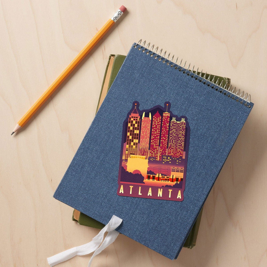 Atlanta, Georgia, Neon Skyline, Contour, Lantern Press Artwork, Vinyl Sticker Sticker Lantern Press