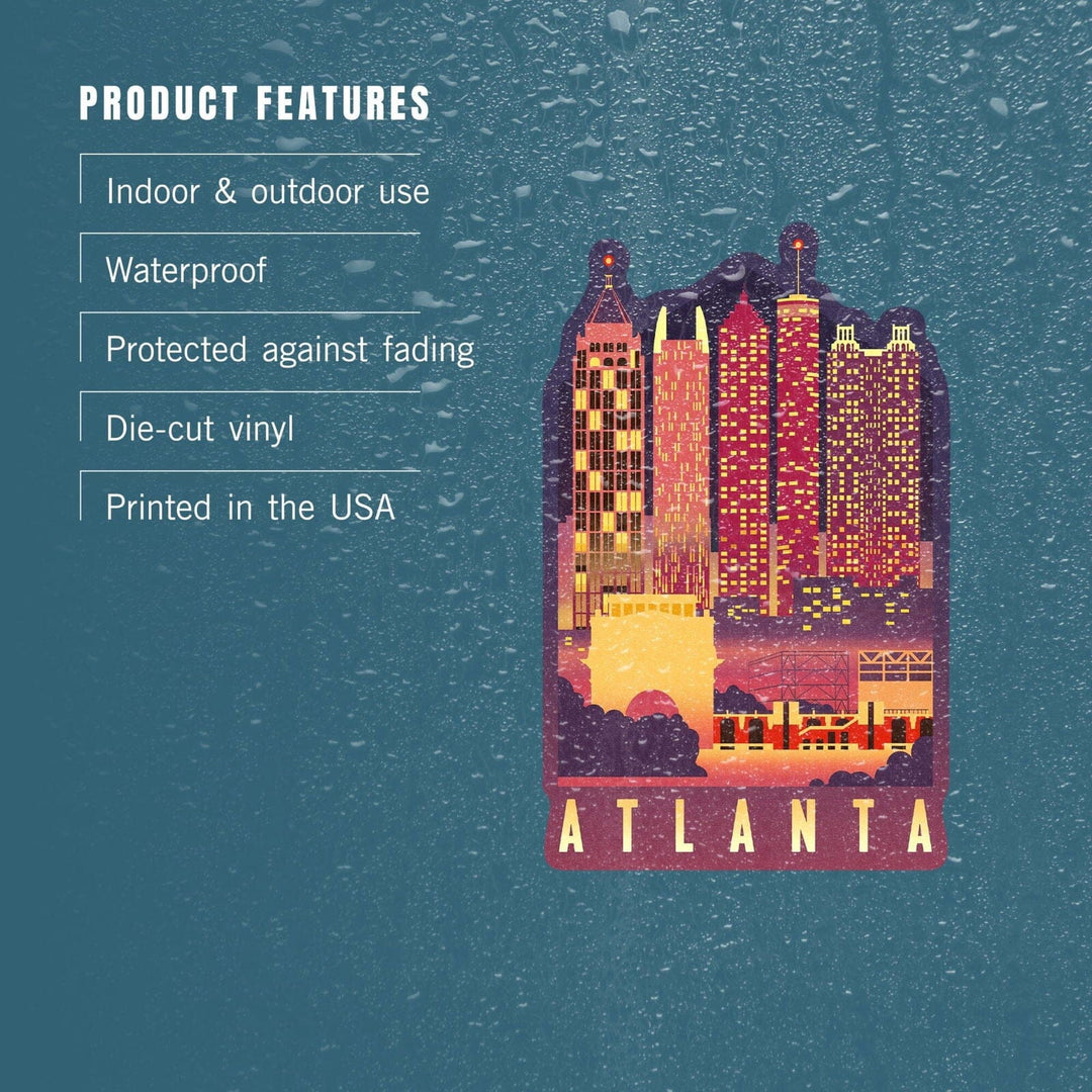 Atlanta, Georgia, Neon Skyline, Contour, Lantern Press Artwork, Vinyl Sticker Sticker Lantern Press