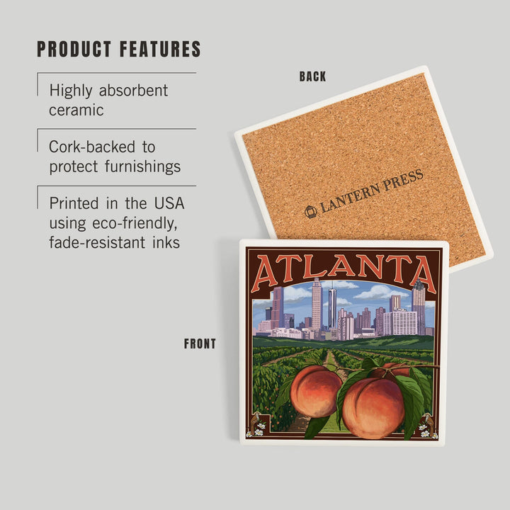 Atlanta, Georgia, Peaches, Coasters Coasters Lantern Press