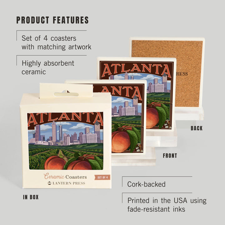 Atlanta, Georgia, Peaches, Coasters Coasters Lantern Press