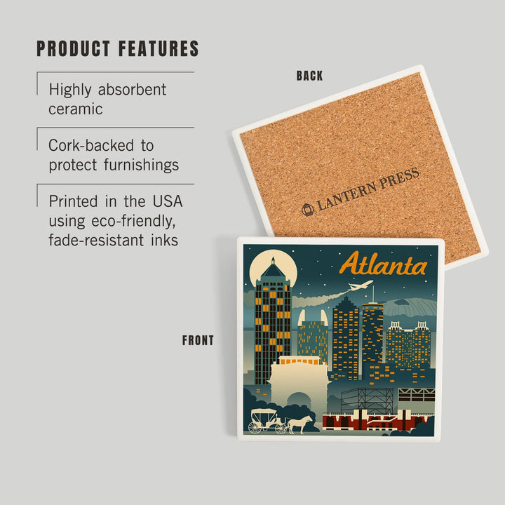Atlanta, Georgia, Retro Skyline, Coasters Coasters Lantern Press