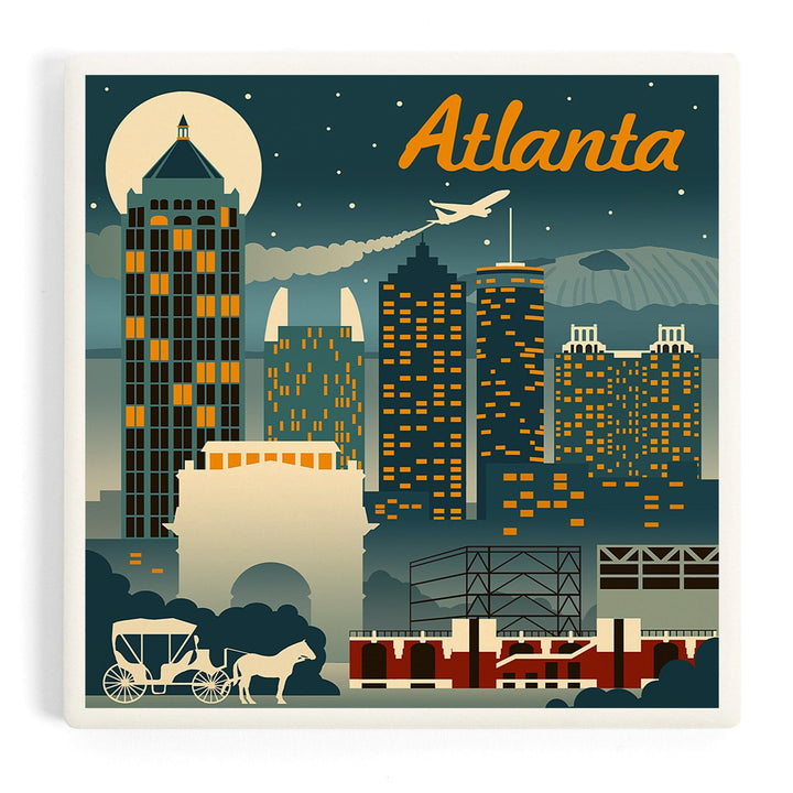 Atlanta, Georgia, Retro Skyline, Coasters Coasters Lantern Press