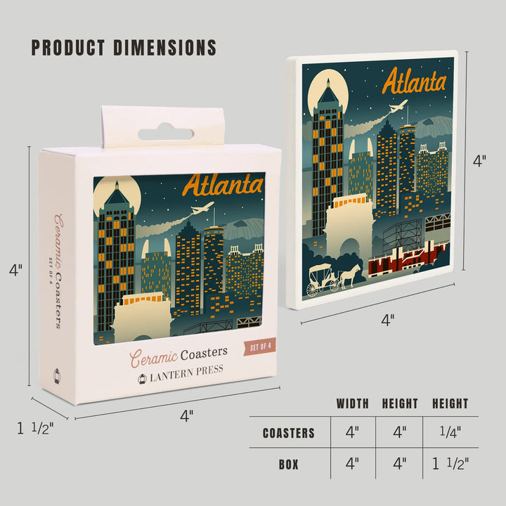 Atlanta, Georgia, Retro Skyline, Coasters Coasters Lantern Press