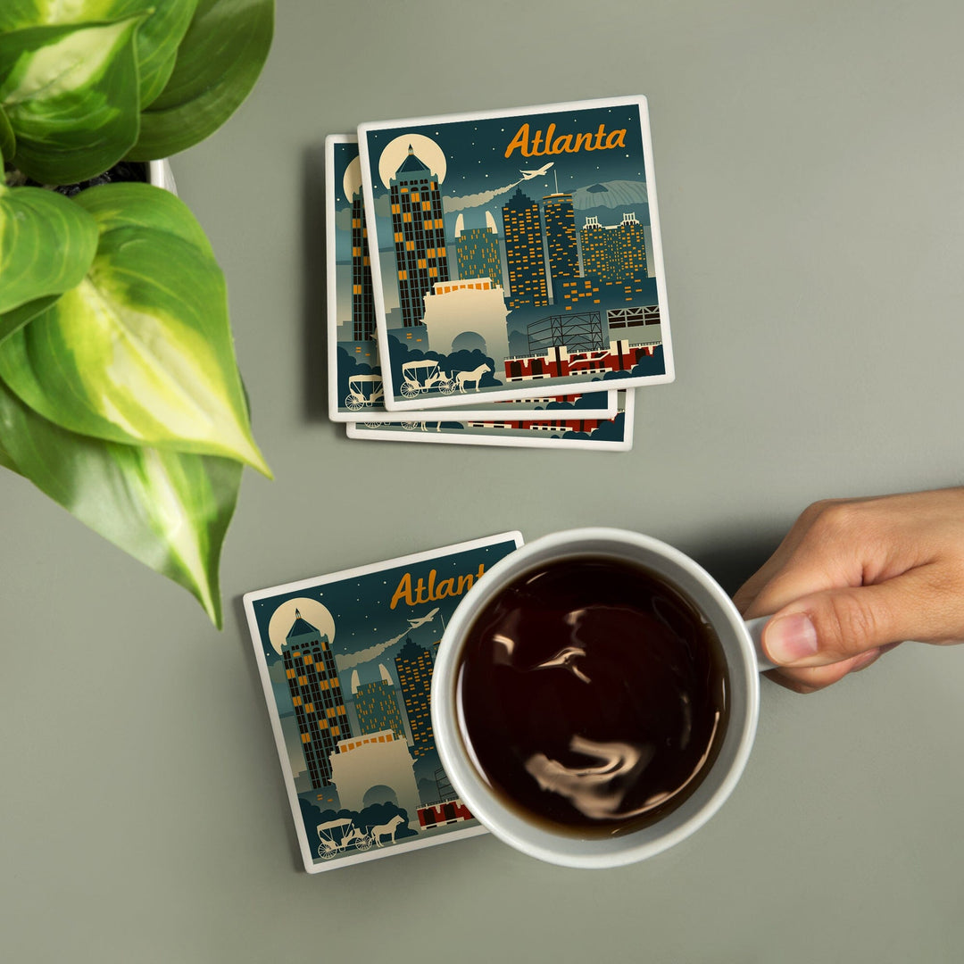 Atlanta, Georgia, Retro Skyline, Coasters Coasters Lantern Press