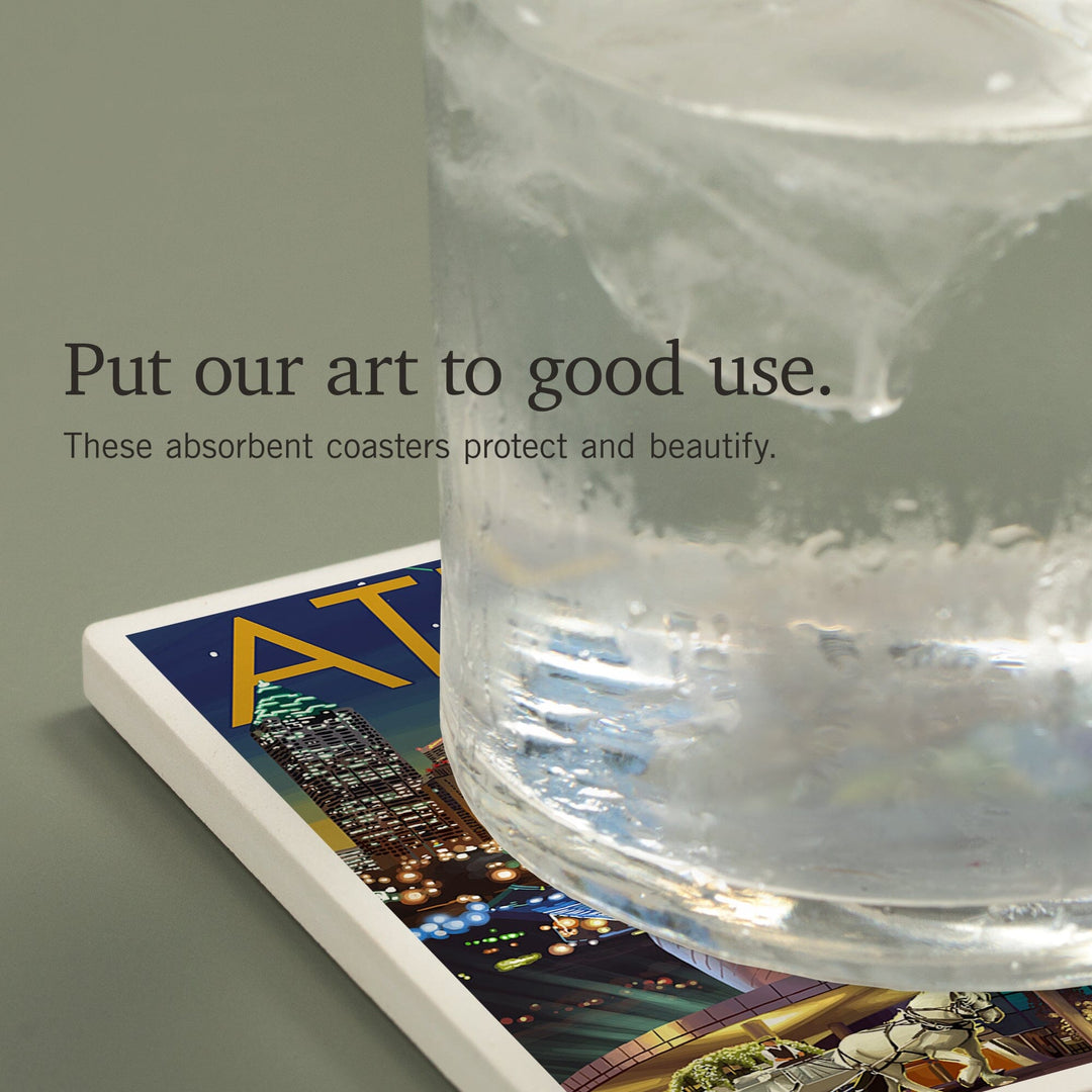 Atlanta, Georgia, Skyline at Night, Coasters Coasters Lantern Press