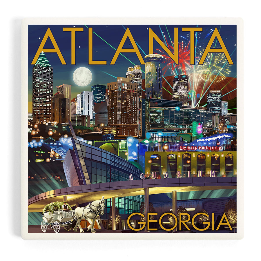 Atlanta, Georgia, Skyline at Night, Coasters Coasters Lantern Press