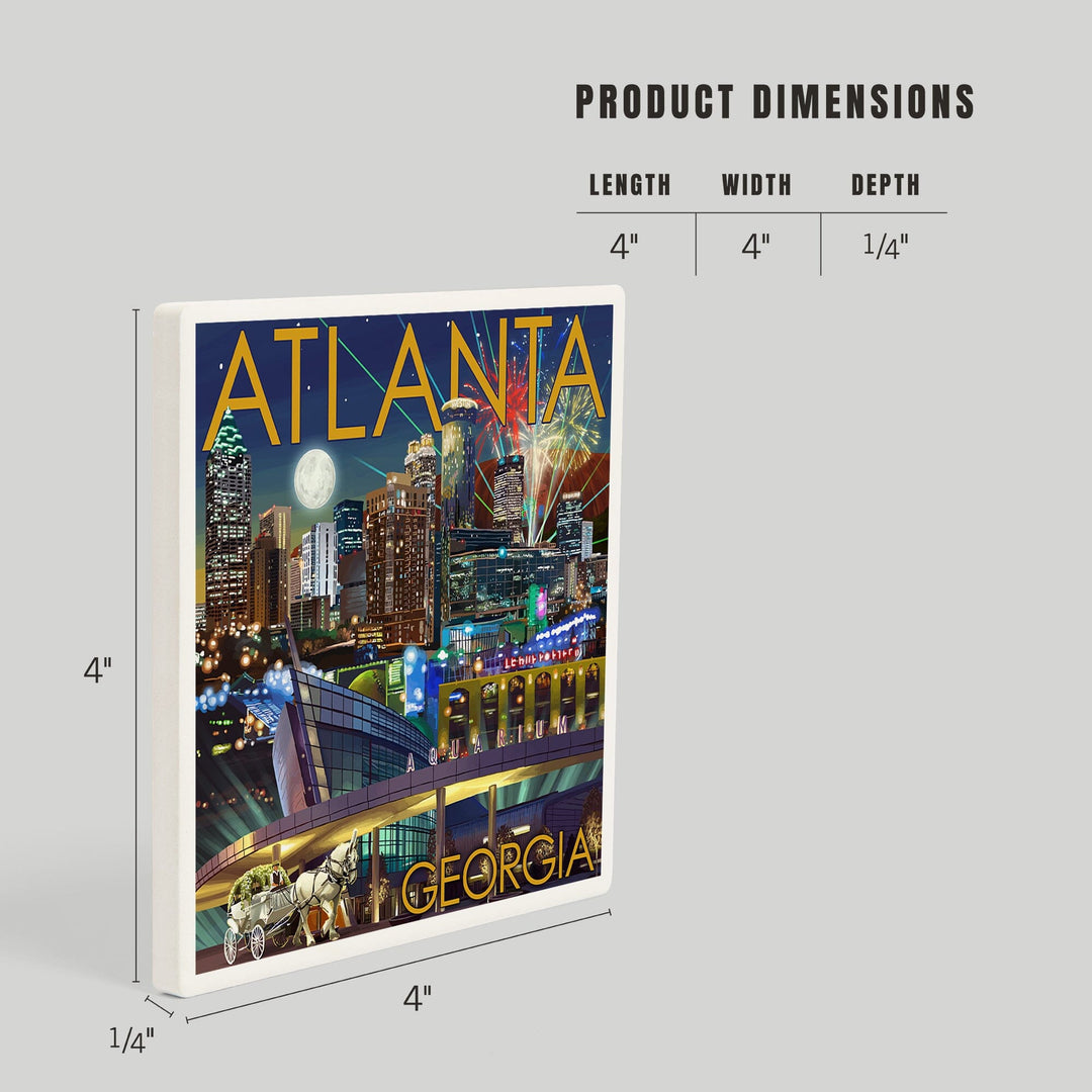 Atlanta, Georgia, Skyline at Night, Coasters Coasters Lantern Press