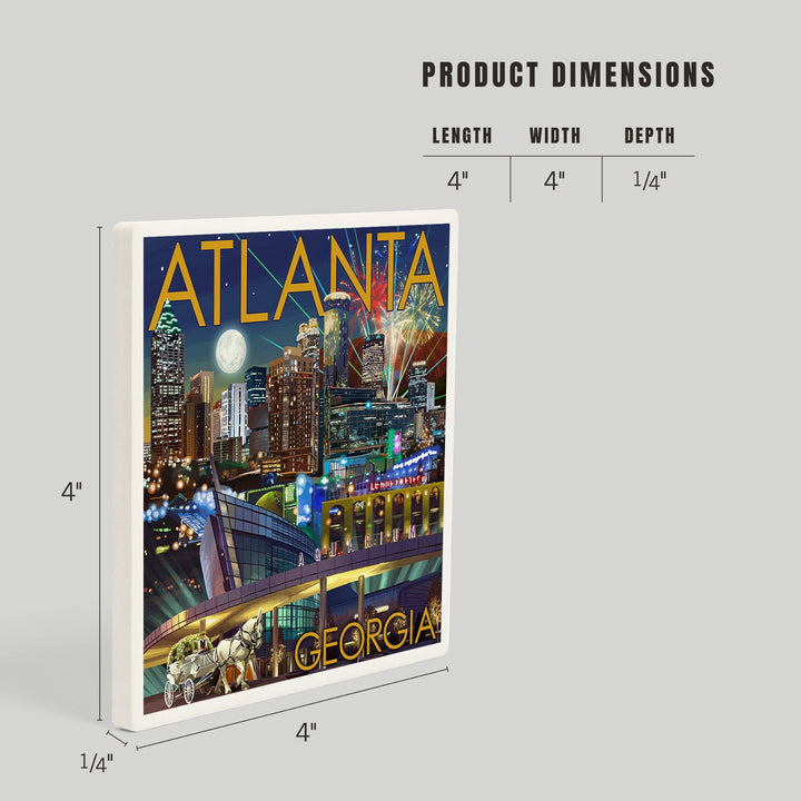 Atlanta, Georgia, Skyline at Night, Coasters Coasters Lantern Press