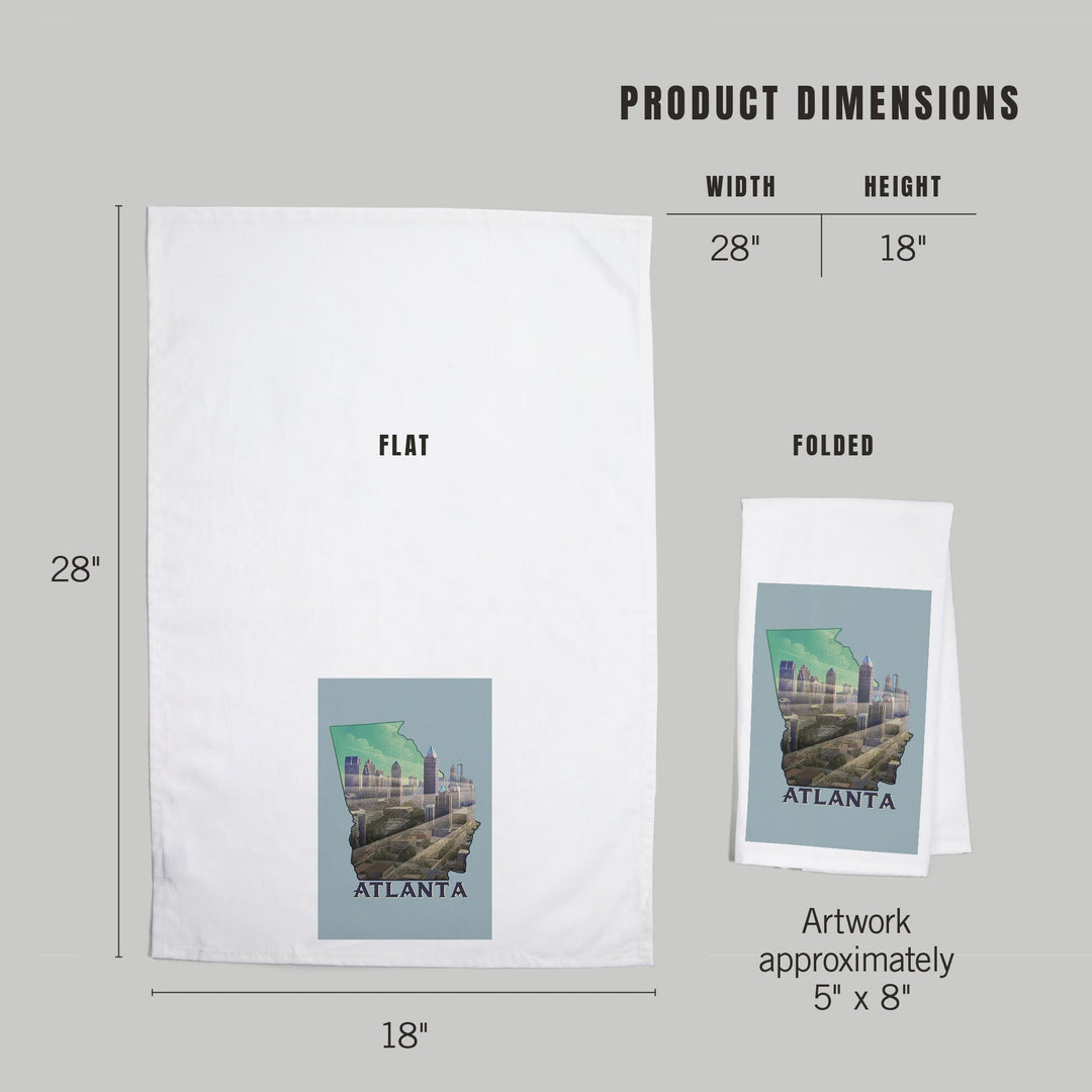 Atlanta, Georgia, Skyline, Lithograph, Contour, Organic Cotton Kitchen Tea Towels Kitchen Lantern Press
