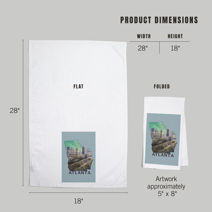 Atlanta, Georgia, Skyline, Lithograph, Contour, Organic Cotton Kitchen Tea Towels Kitchen Lantern Press