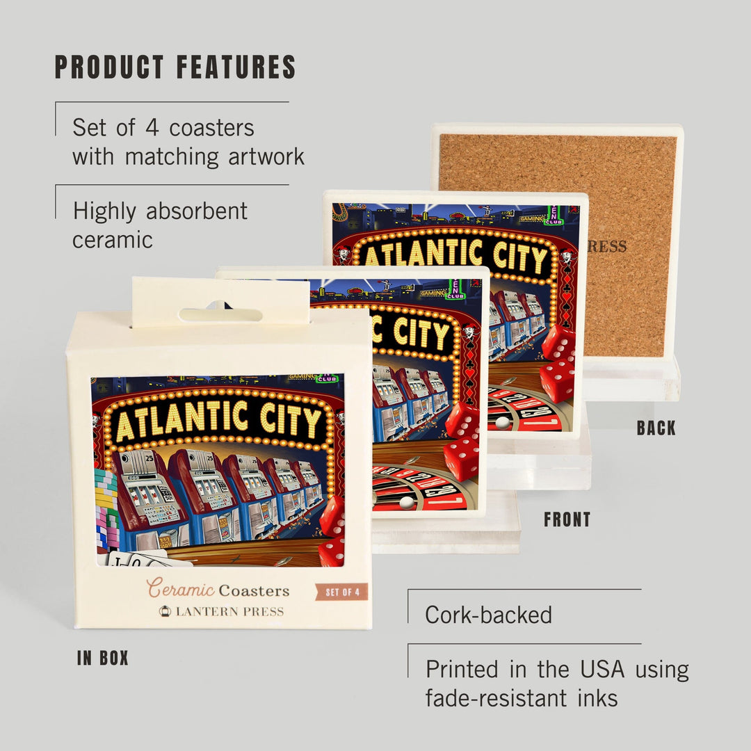 Atlantic City, Casino Scene Poster, Coasters Coasters Lantern Press