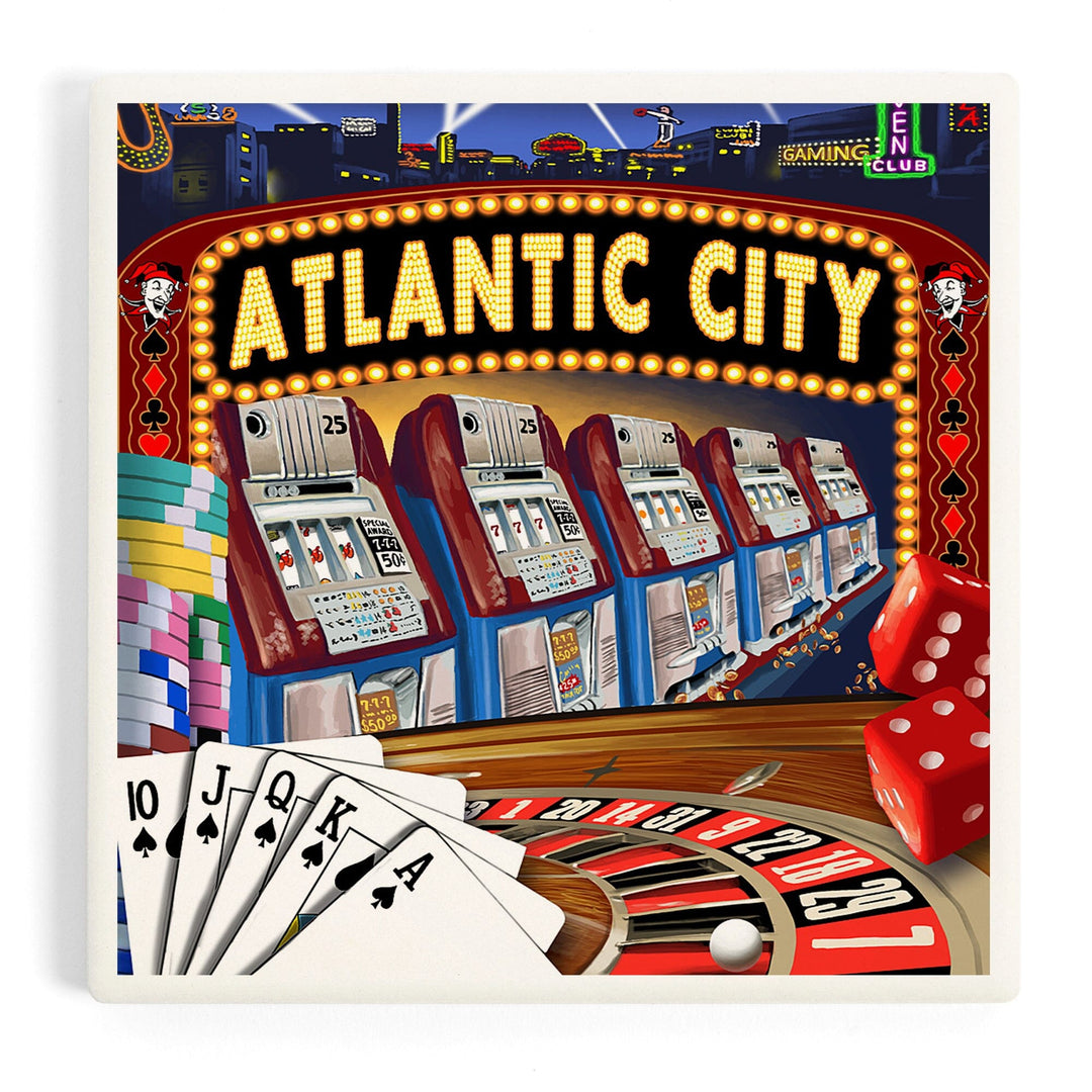 Atlantic City, Casino Scene Poster, Coasters Coasters Lantern Press Coaster
