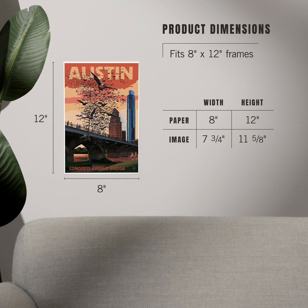 Austin, Texas, Bats and Congress Avenue Bridge, Art & Giclee Prints Art Lantern Press