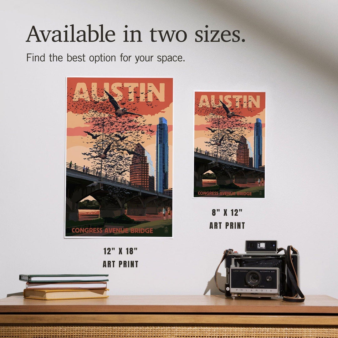 Austin, Texas, Bats and Congress Avenue Bridge, Art & Giclee Prints Art Lantern Press