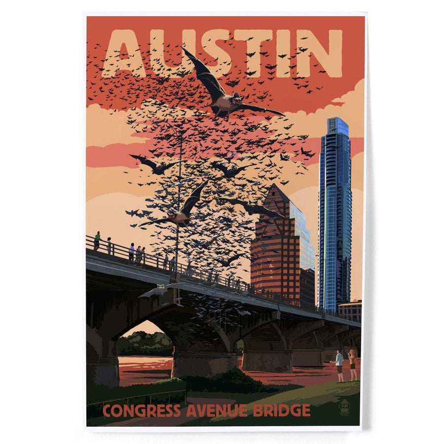 Austin, Texas, Bats and Congress Avenue Bridge, Art & Giclee Prints Art Lantern Press