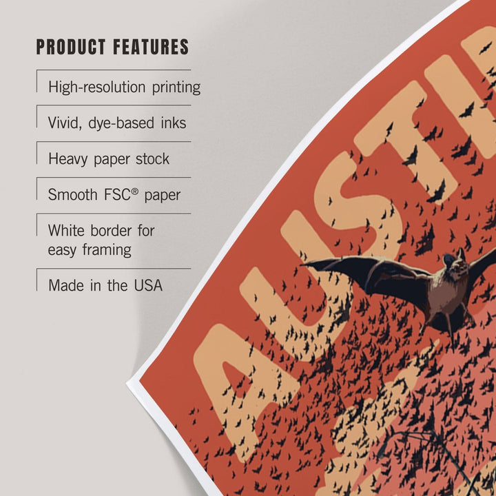 Austin, Texas, Bats and Congress Avenue Bridge, Art & Giclee Prints Art Lantern Press